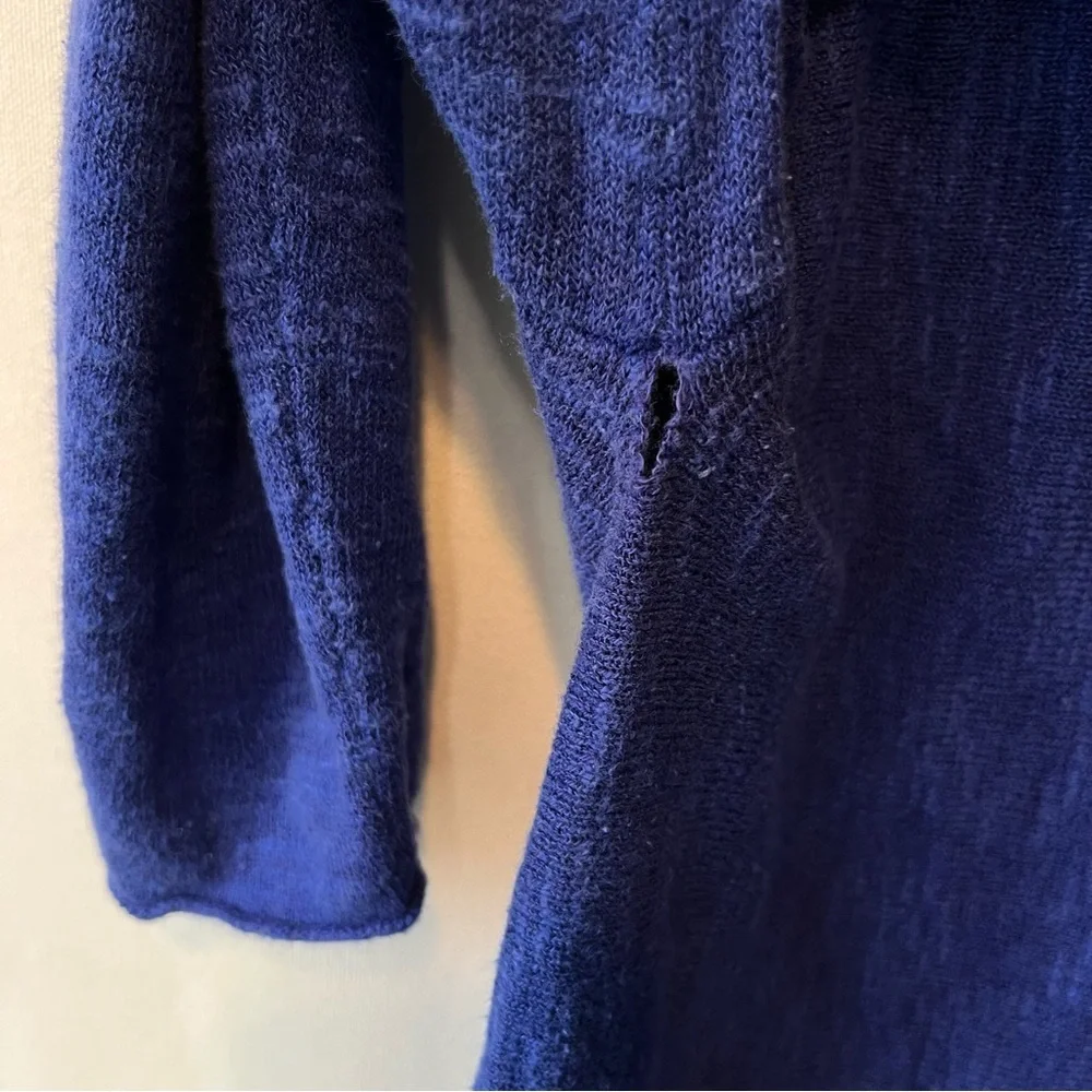 Eileen Fisher Organic Linen cotton tee XXS Blue Boatneck 3/4 sleeves top HOLE - Picture 8 of 8